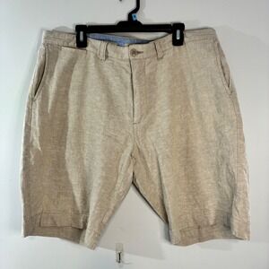 Bruno New York Classic Fit Linen Blend Washable Khaki Shorts 38‎ X 10"